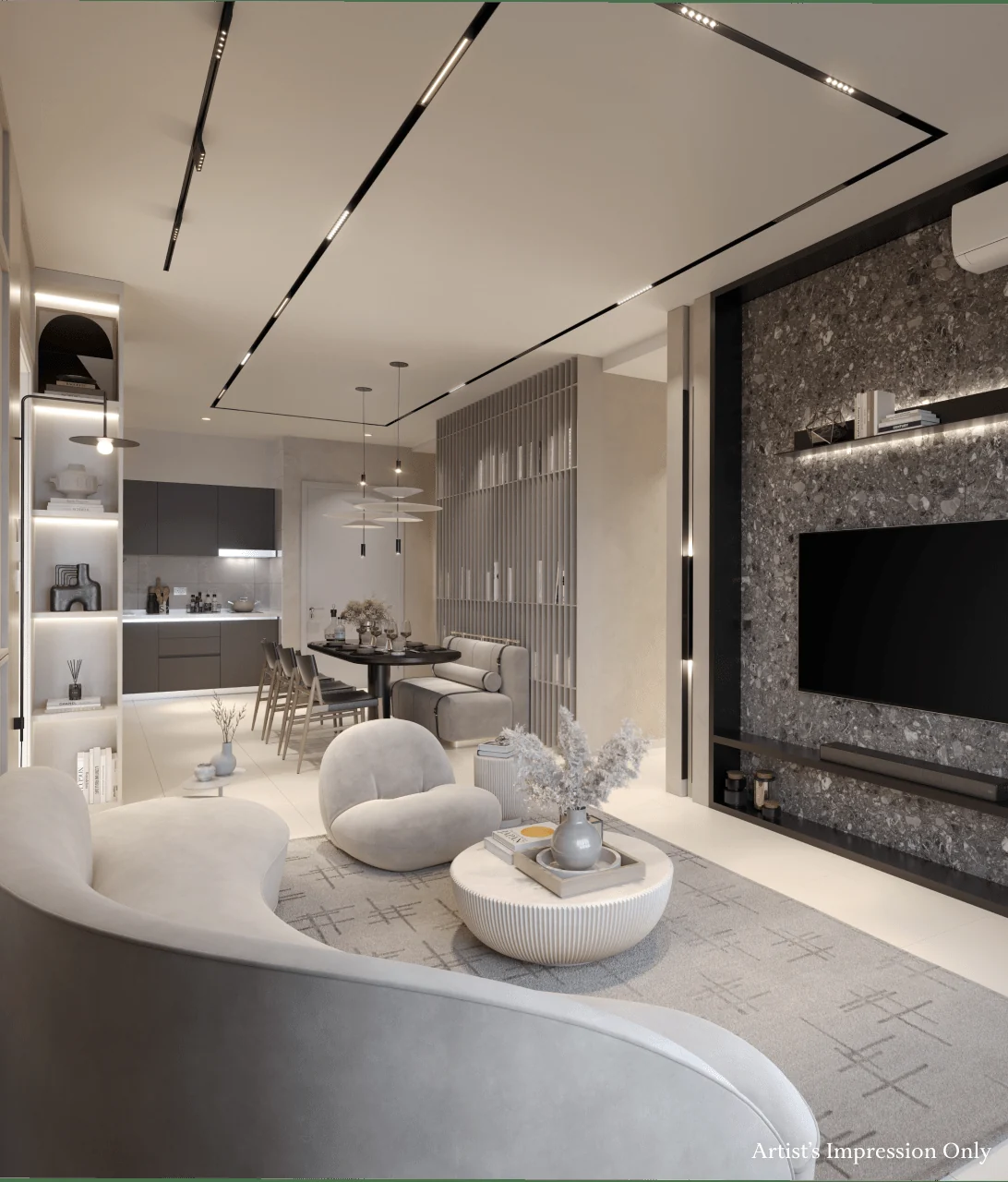 Artist impression of an Avantro Residences living and dining area